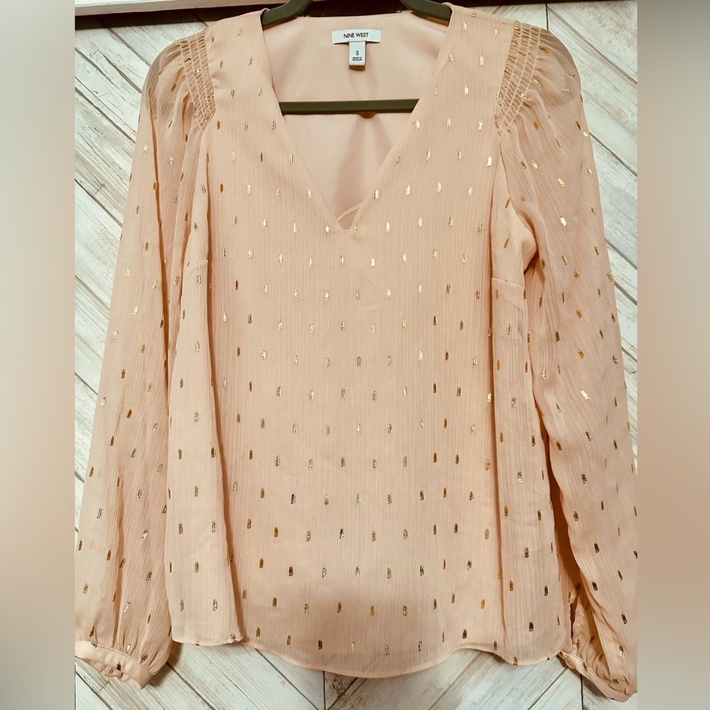 Nine West Blush Blouse with Gold Accents
